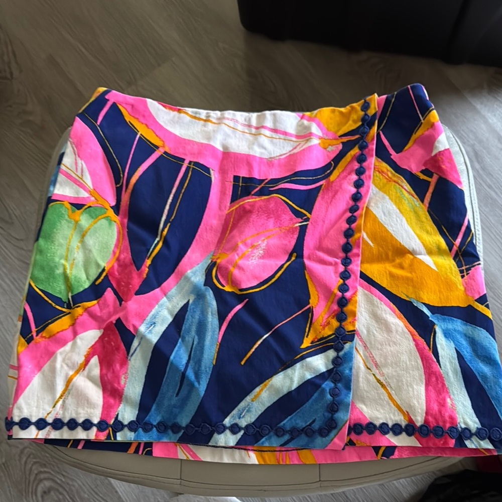 Crown & Ivy Pink Yellow Pencil Wrap Mini Skirt